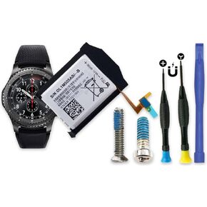 Replacement Battery + Screws + Tool For Samsung Gear S3 Frontier SM-R760 R760N SM-R765 & Classic SM-R770 R765 R770 SM-R775 EB-BR760ABE GH43-04699A High Capacity Battery Fix Dead Power Issue