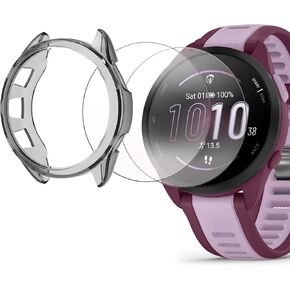متوافق مع واقي الشاشة Garmin Forerunner 165 مع حافظة، Lamshaw (2+1 حزمة) طبقة من الزجاج المقوى تغطية كاملة + حافظة واقية ناعمة من مادة TPU متوافقة مع Garmin 165 Smartwatch (حافظة-أسود + شفاف)