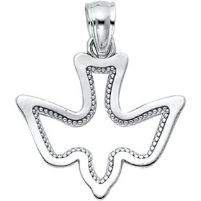 The World Jewelry Center 14k REAL Yellow or White Gold Religious Holy Spirit Dove Charm Pendant