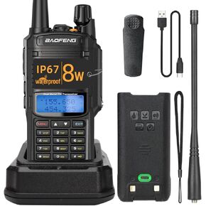 BAOFENG UV-9R Plus Walkie Talkie Long Range 8W Power Ham Radio Handheld Two-Way Radio Dual Band Tri- Power IP67 Waterproof Rechargeable with Type-C Charger Cable
