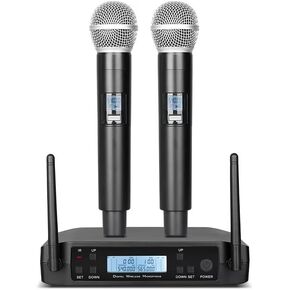 T2 Wireless Microphone Professional Dual Mic Handheld Microphone System for Home Karaoke, Meeting, Party, Church, DJ, Wedding, Home KTV Set