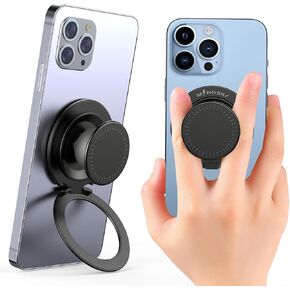 Mindsky Magnetic Phone Grip-Ultralight Aluminum Alloy 2024 New Double-Sided Magnetic Stand+pop airbag Ring 2-in-1 Compatible iPhone15ProMax/14/13/12series,Android,Tablet(Comes with 1 Magnetic Ring)