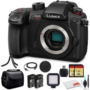Panasonic Lumix DC-GH5S Mirrorless Digital Camera (DC-GH5S) - Bundle - with Sony 128GB Tough SD Card + LED Video Light + DMW-BLF19 Battery + Soft Bag + 12 Inch Flexible Tripod + Cleaning Set + More