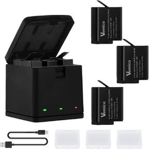 3-Pack 1500mAh Batteries for Hero 7/6/5, with USB-C 3-Channel AHDBT-501 Battery Charger for Hero 7 Black/Hero 5/Hero 6/Hero 2018 Action Cameras