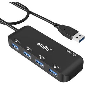 USB 3.0 Hub Splitter - USB Extender 4 Port USB Ultra Slim Data Hub with Individual Power Switch and LED
