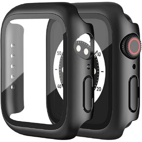 2 Pack Hard PC Case 45mm with Built-in Tempered Glass Screen Protector Compatible for Apple Watch Series 7 45mm, Ultra-Thin Bumper Scratch Resistant Overall Protective Cover for iWatch Series 7