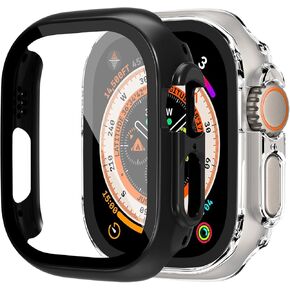 2 Pack Watch Cases for Apple Watch Ultra 49mm Case with Built-in Tempered Glass Screen Protector, Ultra Thin Matte Hard PC Protective Cover For iWatch Ultra Case 49mm,White + Purple