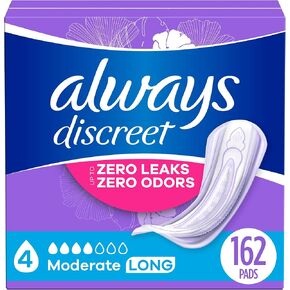 Always Discreet Adult Incontinence Pads for Women, Moderate Absorbency, Regular Length, Postpartum Pads, 108 CT (Packaging May Vary)