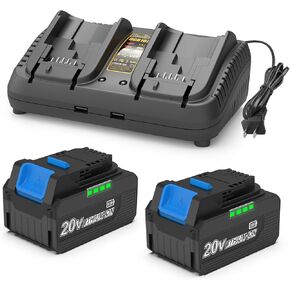 Powilling 20v 2Packs Replacement for Dewalt 20V Max Battery 6500mAh and DCB102 Charger Comaptible with De Walt DCD DCF DCG Series Cordless Power Tools