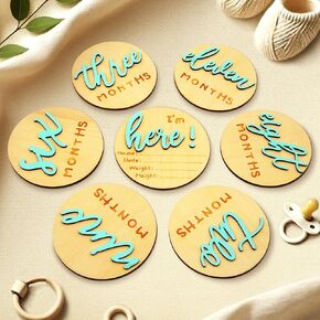 Monthly Baby Milestone -Milestone Cards for Wooden Circles Discs, Photoshoot Props for Baby Boys & Girls, The Baby Essentials for a Newborn Gender-Neutral Baby, 3D Design,7 Pack,Green, 4 Inch