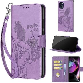 Designed for Motorola Moto G 5G 2022 Case Wallet,Women Flip Folio Cover with Embossed PU Leather Stand Credit Card Holders Slots Wrist Strap Phone Case for Moto G 5G 2022 (Gray Flower)