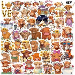 50PCS Highland Cow Stickers Cute Cartoon Animal Stickers Vinyl Waterproof Decal for Laptop Stickers for Water Bottles Kids Gifts for Teen Adult