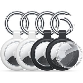 MRGLAS 4-Pack for Apple AirTag Holder, Air Tag Case with Keychain- Secure Fit, Easy Install, Waterproof TPU Shell with Anti-Scratch Metal Key Chain, Airtag Accessories for GPS Item Finder Tracker