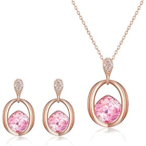 EleQueen Women's Cubic Zirconia Oval Shape Pendant Necklace Earrings Sets Made with Austrian Crystal Valentine's Day/Mother's Day/Christmas Jewelry for Women Girls Birthday