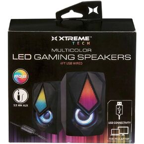 Xtreme Multicolor LED Gaming Speakers, Quality Sound/Unique Color Flow Cycle, Adjustable Volume Control, Works with Desktop/Laptop Computers, Easy DIY Installation with Included Cable