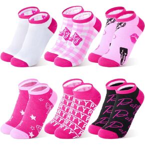 Floraltop 6 Pairs Hot Pink Crew Socks Cute Socks for Women Girls Soft Cotton Dress Socks for Girls Women Adult 6 Styles Cute Sock