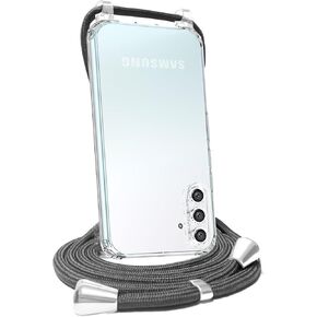 Compatible with Samsung Galaxy A15 5G Crossbody Case,Clear Soft TPU + Hard PC Bumper Phone Cover with Adjustable Lanyard Neck Strap (Black)