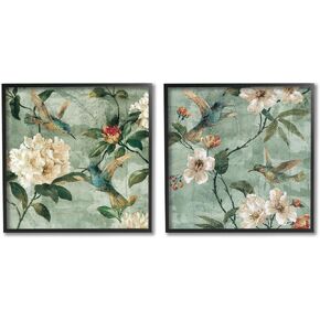 Stupell Industries Hummingbirds & Florals 2 Piece Framed Giclee Art Set by Reneé Campbell