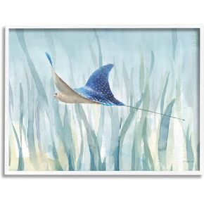 Stupell Industries Stingray Aquatic Animal Ocean Blue Spotted Sea Creature, Design by Danhui NAI White Framed Wall Art, 30 x 24