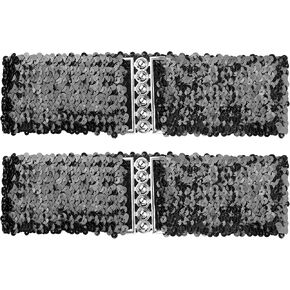 uxcell Ladies Sequins Decor Metal Interlooking Buckles Elastic Waist Belt