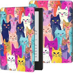 Case for All-New 6.8" Kindle Paperwhite 11th Generation 2021 and Kindle Paperwhite Signature Edition Slim Lightweight PU Leather Adjustable Stand Smart Cover with Auto Wake/Sleep,Colorful Cats
