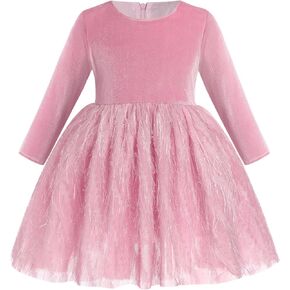Toddler Baby Girls Velvet Tutu Dress Long Sleeve Feather Tulle Party Dress Plush Christmas Birthday Formal Dresses