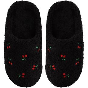 Verdusa Women's Embroidery Fuzzy Bedroom Slippers Warm Home Slipper Shoes