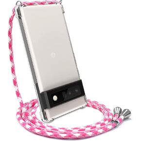 YESPURE Crossbody Case for Google Pixel 6 Pro Clear Soft TPU Cover Lanyard String for Pixel 6 Pro Shockproof Protective Phone Case for Google Pixel 6 Pro - Black White Gray