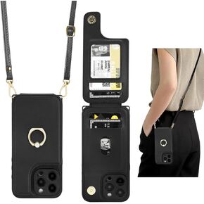 uCOLOR for iPhone 15 Pro Max Wallet Case with Card Holders for Women, Crossbody Protective Leather Case with Strap Wrist 360°Rotation Ring RFID Kickstand Designed for 15 Pro Max 6.7"(Beige Leopard)