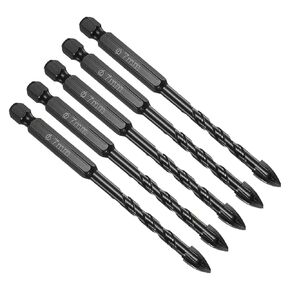 Masonry Drill Bit, 7mm Cutting Dia 100mm Length 1/4" Hex Shank Carbide Cross Tip Concrete Drill Bit Set Black - (Applications: for Wood Glass Brick Cement), 5-Pieces