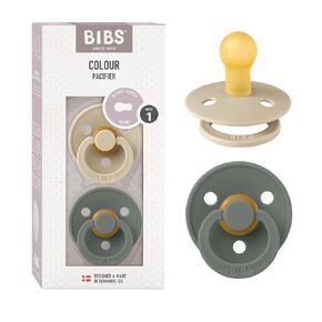 BIBS Pacifiers 0-6 Months | Colour Collection 2-Pack | BPA-Free Round Natural Rubber Nipple | Made in Denmark | Vanilla/Pine Color Pacifier