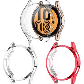 GEAK 3 Pack Compatible with Samsung Galaxy Watch 5 Screen Protector/Galaxy Watch 4 Case 40mm, Flexible TPU Plated All-Around Cover Case for Samsung Galaxy Watch 4/5 Smart Watch 40mm Clear/Clear/Clear