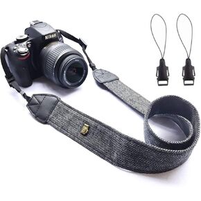WANBY Camera Canvas Neck Shoulder Camera Strap with Quick Release Buckles Vintage Print Soft Colorful Camera Straps for Women Men All DSLR SLR Cameras (Black)