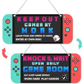 لوحة لافتة خشبية لديكور غرفة الألعاب، ديكور ألعاب عتيق على شكل لوحة ألعاب لتعليق غرفة ألعاب الفيديو، علامة مزدوجة الجوانب لغرفة الأولاد، علامة باب مضحكة لغرفة النوم، ملحقات هدايا اللاعب للأولاد in Kuwait