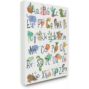 Stupell Industries Kids' Safari Animal Alphabet Colorful Illustrations Canvas Jennifer Ellory Wall Art, 36 x 48
