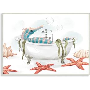 Stupell Industries Seahorse Resting Nautical Bath Tub Starfish Bubbles, Designed by Ziwei Li Wall Plaque, Red