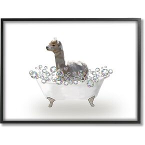 Stupell Industries Alpaca in Bubble Bath Gray Framed Giclee Art Design by Amelia Noyes