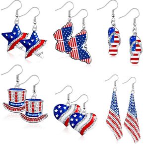 Huaerle 4th of July Earrings Necklace & Bracelet Jewelry Set Independence Day Pendant Necklace Earrings American Flag Patriotic Dangle Drop Earring Jewelry Gift for Woman Girls