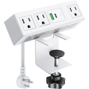 CCCEI 45W USB-C Port 3 Outlets Clamp Power Strip. Fast Charging Home Office Desktop Outlets Essentials Supplies, Standing Desk, Tabletop Edge Mount Power Outlet, for Laptop. Black, 6FT.