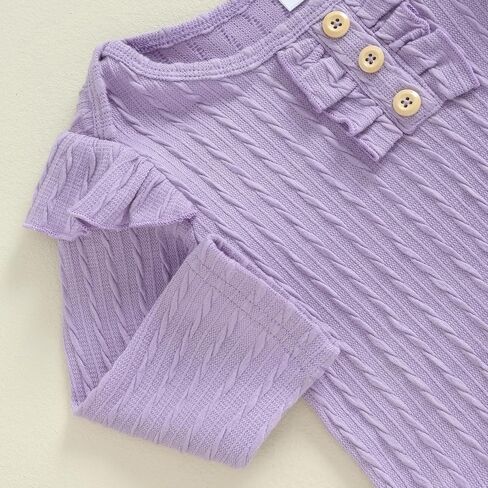 Yoawdats Toddler Baby Girl Clothes Ribbed Knit Ruffle Decor Romper and Solid Long Pant Set Newborn Fall Winter Outfits in Saudi Arabia