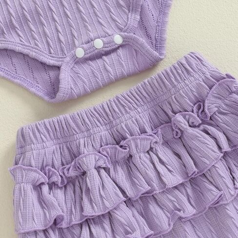 Yoawdats Toddler Baby Girl Clothes Ribbed Knit Ruffle Decor Romper and Solid Long Pant Set Newborn Fall Winter Outfits in Saudi Arabia