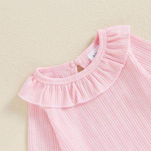 Yoawdats Toddler Baby Girl Clothes Ribbed Knit Ruffle Decor Romper and Solid Long Pant Set Newborn Fall Winter Outfits in Saudi Arabia