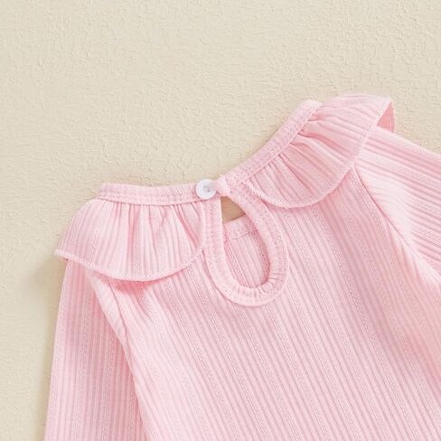 Yoawdats Toddler Baby Girl Clothes Ribbed Knit Ruffle Decor Romper and Solid Long Pant Set Newborn Fall Winter Outfits in Saudi Arabia