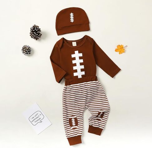 Newborn Baby Boy Fall Winter Clothing 3Pcs Long Sleeve Romper Tops with Pants Infant Coming Home Clothes Outfit in Saudi Arabia