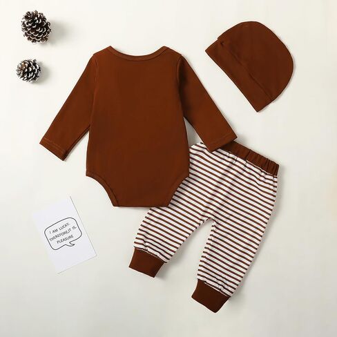 Newborn Baby Boy Fall Winter Clothing 3Pcs Long Sleeve Romper Tops with Pants Infant Coming Home Clothes Outfit in Saudi Arabia