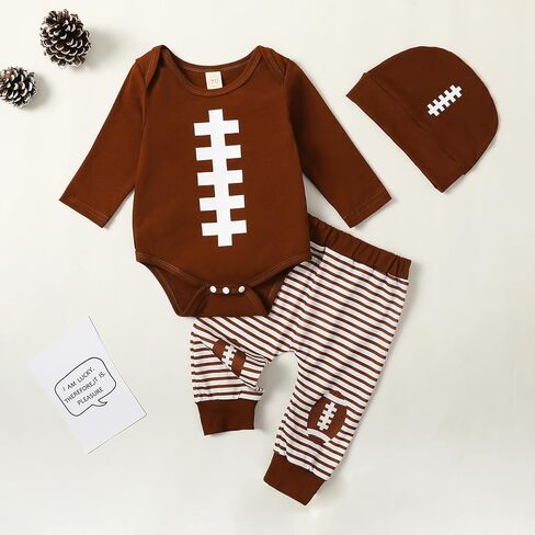 Newborn Baby Boy Fall Winter Clothing 3Pcs Long Sleeve Romper Tops with Pants Infant Coming Home Clothes Outfit in Saudi Arabia