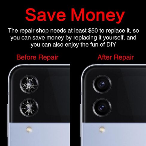 قطعتان من زجاج عدسة الكاميرا الخلفية ASDAWN لهاتف Galaxy Z Flip4 F721 لجميع الحاملات، لاستبدال زجاج عدسة الكاميرا الخلفية Galaxy Flip4 مع فيلم عدسة مجاني + دليل التثبيت + مجموعة أدوات الإصلاح in Kuwait