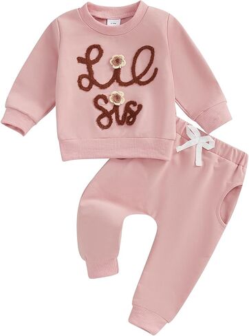 Toddler Infant Baby Girl Fall Winter Clothes Big Sister Little Sister Matching Outfits Sweatshirt Pants Set in Saudi Arabia