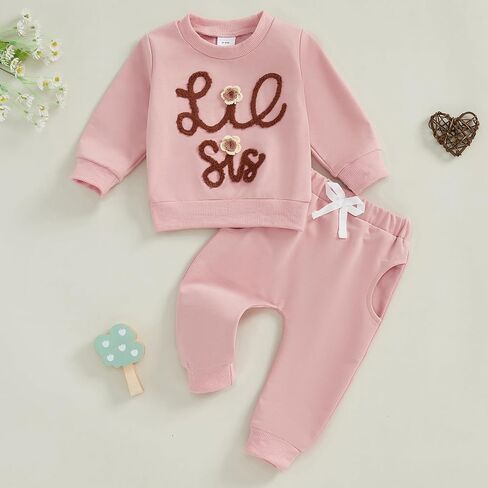 Toddler Infant Baby Girl Fall Winter Clothes Big Sister Little Sister Matching Outfits Sweatshirt Pants Set in Saudi Arabia