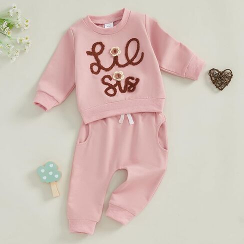 Toddler Infant Baby Girl Fall Winter Clothes Big Sister Little Sister Matching Outfits Sweatshirt Pants Set in Saudi Arabia